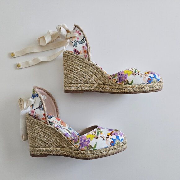 Stuart Weitzman Marguerita Floral Espadrille Wedge Sandals- Size 7 - Picture 3 of 16